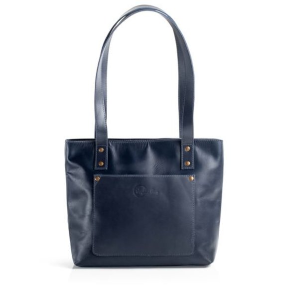 NEW in BOX, Navy tote, genuine top-grain leather tote - Picture 1 of 8